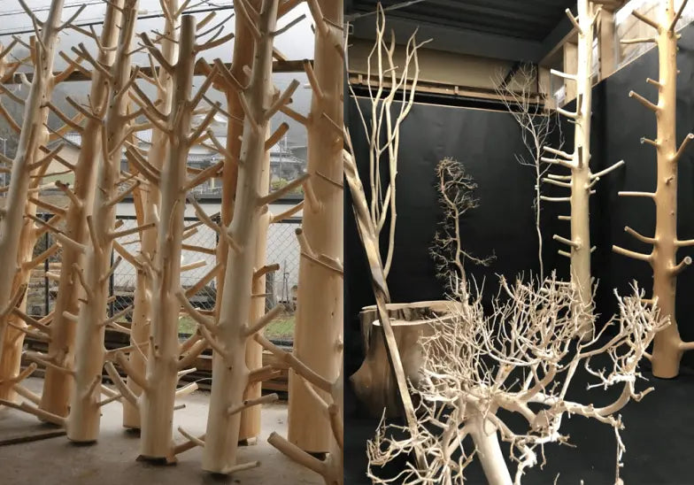 徳田銘木さんの自然木・銘木の展示